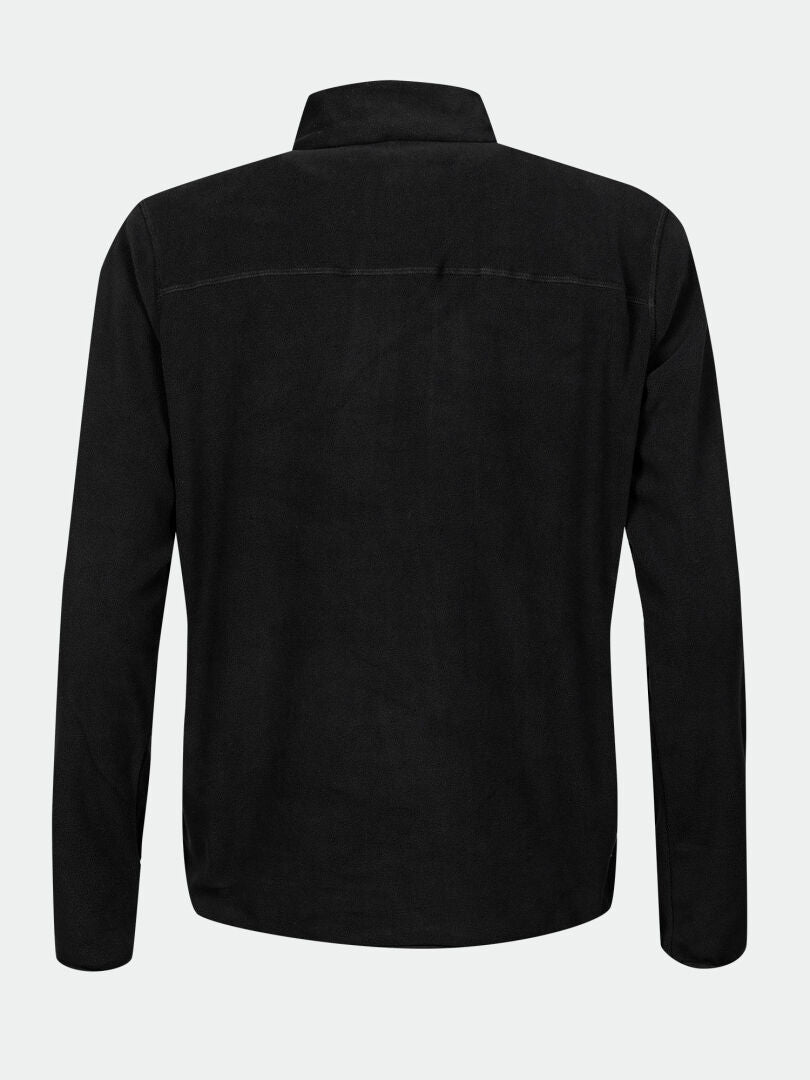 Halti Ossia Fleecepaita Naisten musta, pitkähihainen paita, kuvattuna selästä päin vaaleanharmaalla pohjalla.