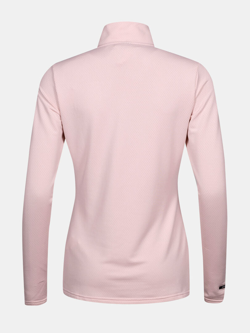 Vaaleanpunainen Halti Jaako Paita Naisten treenipaita näkyy selästä valkoista taustaa vasten.