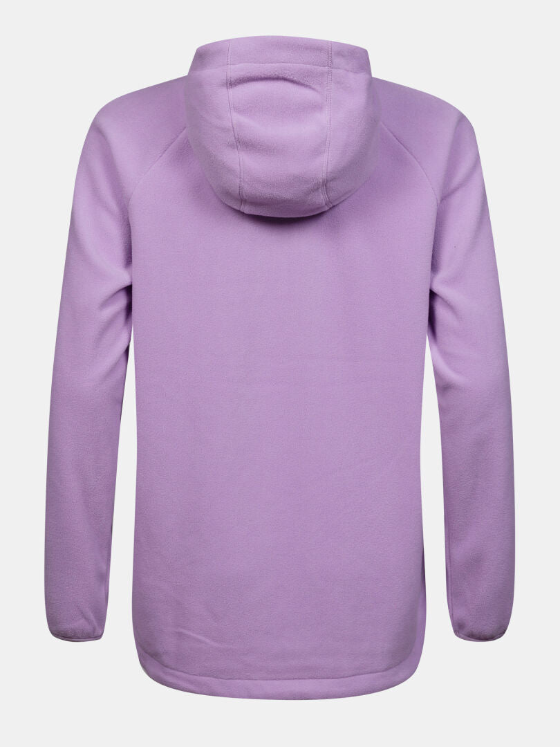 Halti Susanne Fleece -naisten vaaleanvioletti huppari, jossa on säädettävä huppu, kuvattuna takaa valkoisella taustalla.
