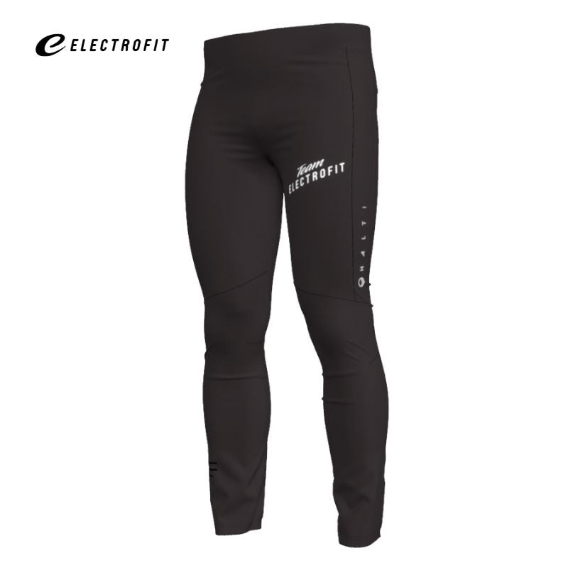 Halti Veloce Hiihtohousut Miesten: mustat urheilutrikoot Stormwall®-kankaasta ja pienellä logolla vasemmassa yläkulmassa.