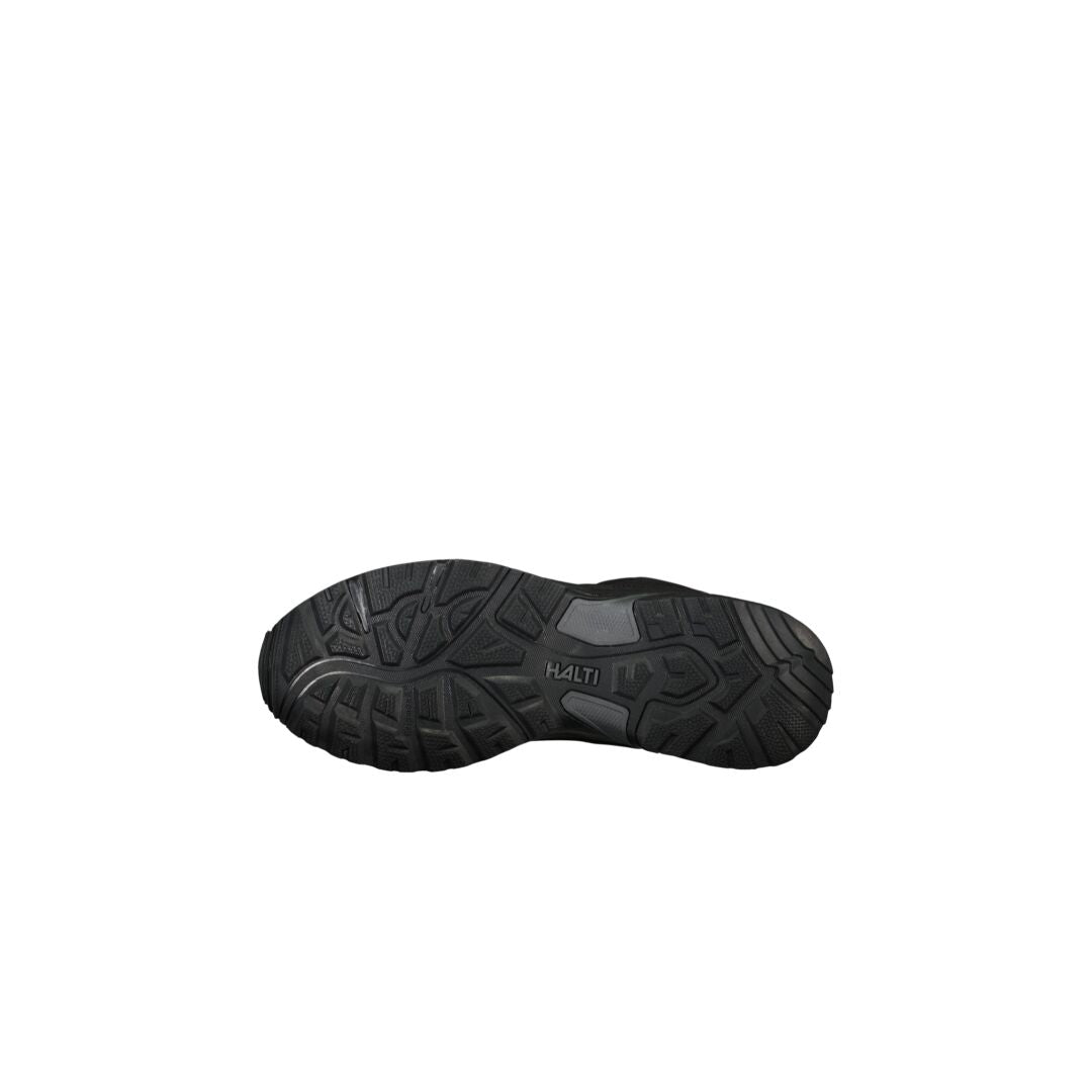 Kuvassa on Halti Retki Low Miesten DrymaxX Ulkoilukenkä -kengän musta GripmaxX Antislip -pohja.