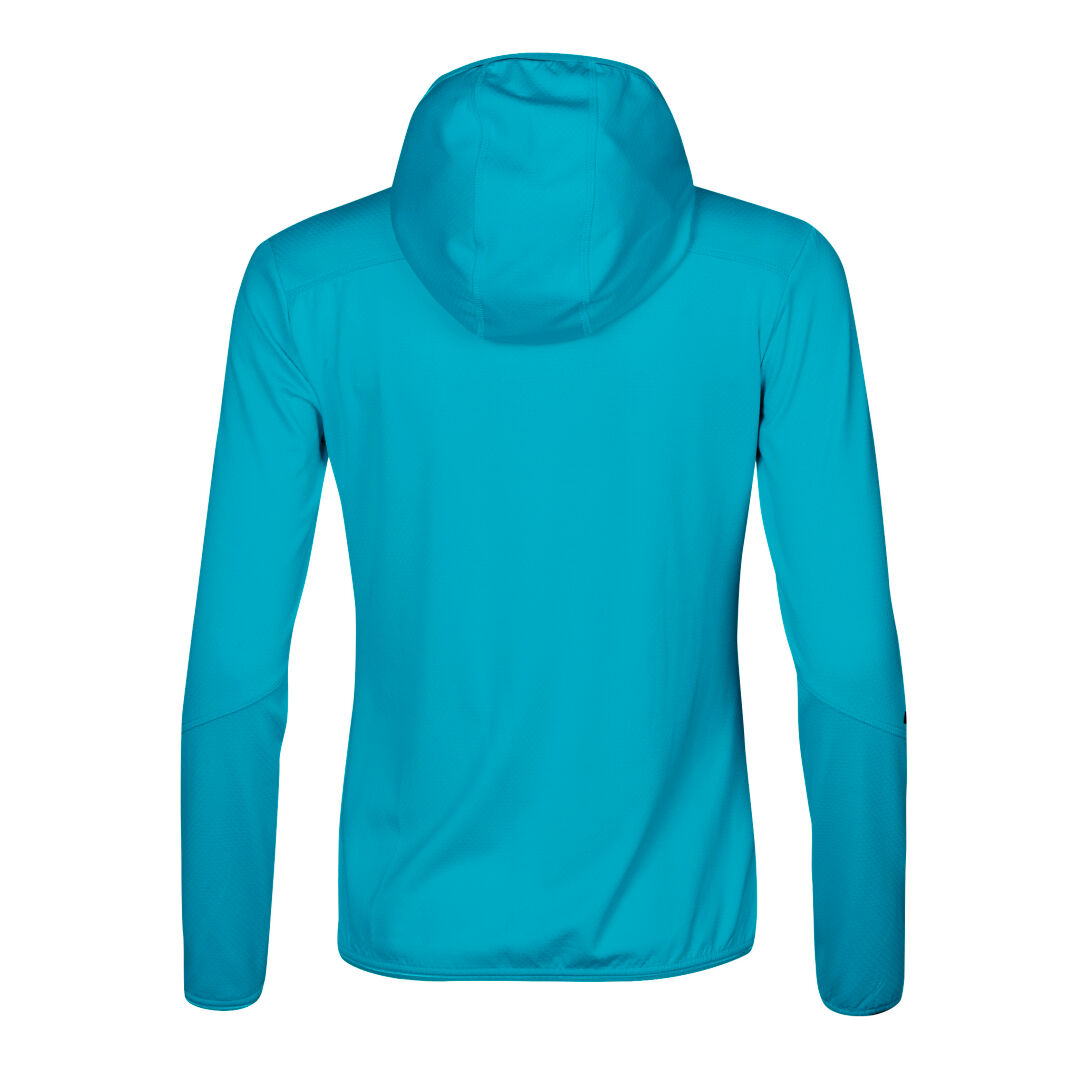 Halti Pallas Naisten Huppari, kuvassa takaapäin, on valmistettu bluesign®-sertifioiduista materiaaleista kestävän kehityksen mukaisesti.