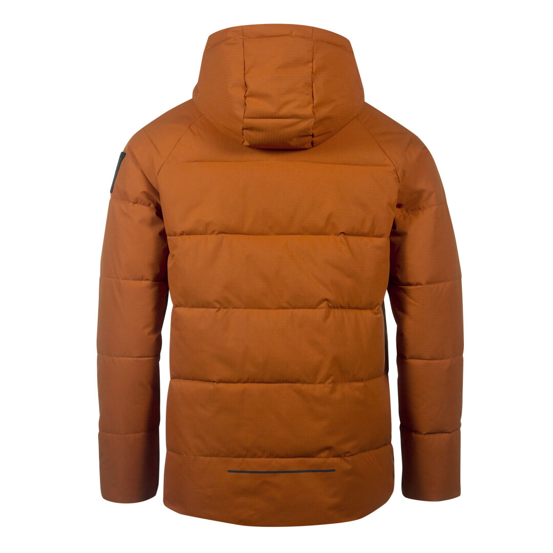 Halti Kinapori Unisex Anorakkin takakuva ruosteenvärisenä heijastavilla yksityiskohdilla ja vaakasuoralla tikkauksella.