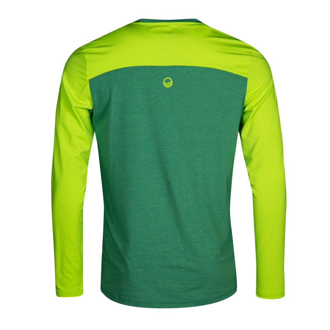 Vihreä ja keltainen Halti Core Miesten Paita selästä päin, pieni logo lähellä yläkulman keskustaa.