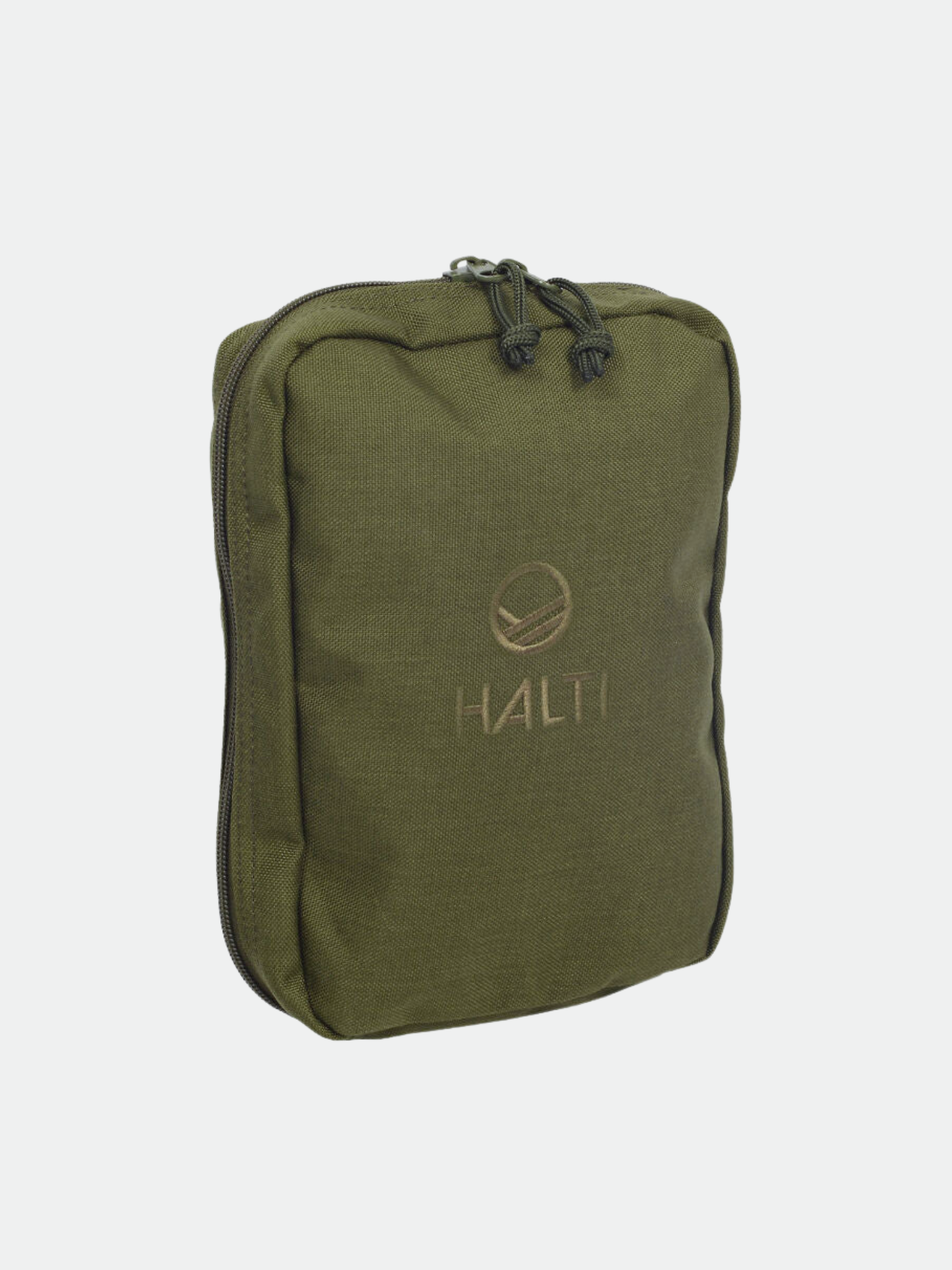 Halti MOLLE Tasku L: oliivinvihreä tasku logolla, kierrätettyä PET-muovia, viimeistelty YKK Tough -vetoketjuilla.