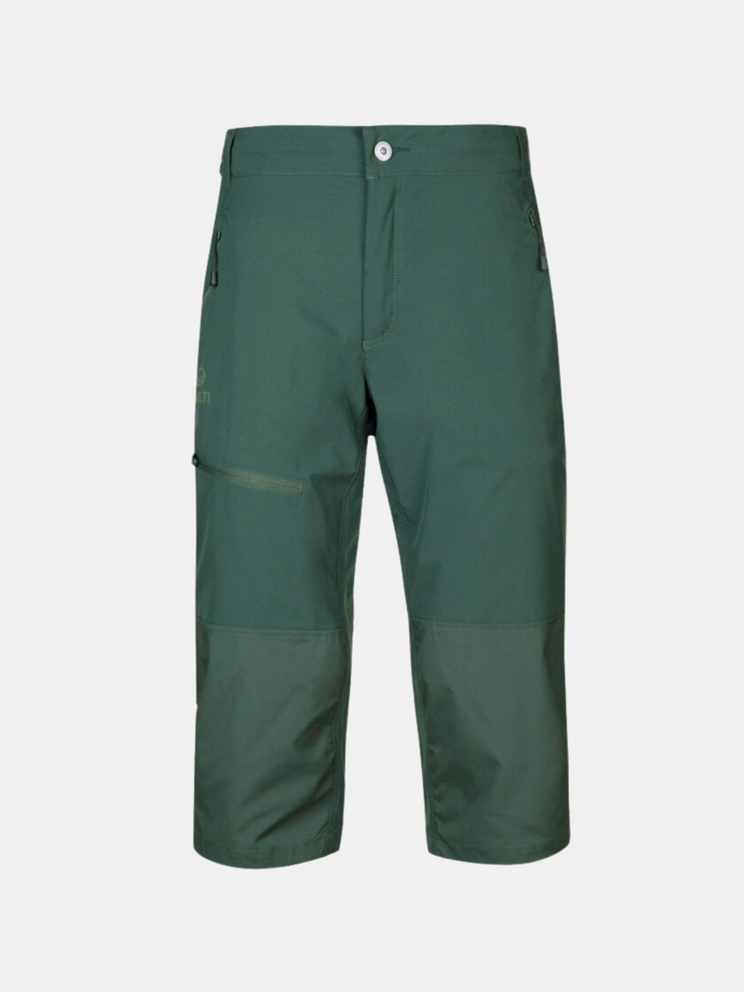 Halti Pallas Naisten X-stretch Lite caprit, vihreä, vetoketjulliset taskut, ulkoilu, kuvassa valkoisella pohjalla.