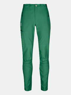 Halti Pallas Naisten X-stretch Lite housut, kirkkaanvihreät, vetoketjutaskut ja nappivyötärö, Quick Dry -materiaali.