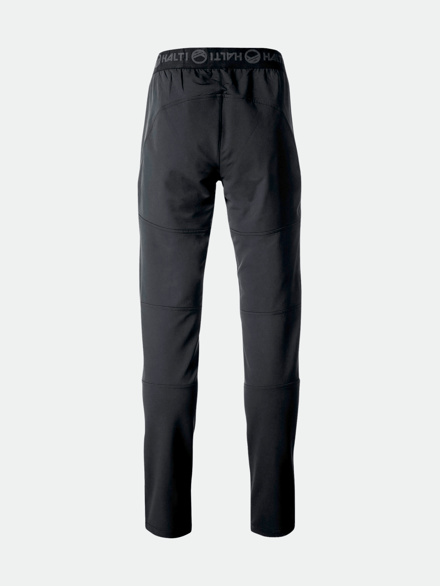 Halti Pallas II Naisten Warm Long X-stretch housut, takaa nähtynä joustavalla vyötäröllä ja brändilogolla.