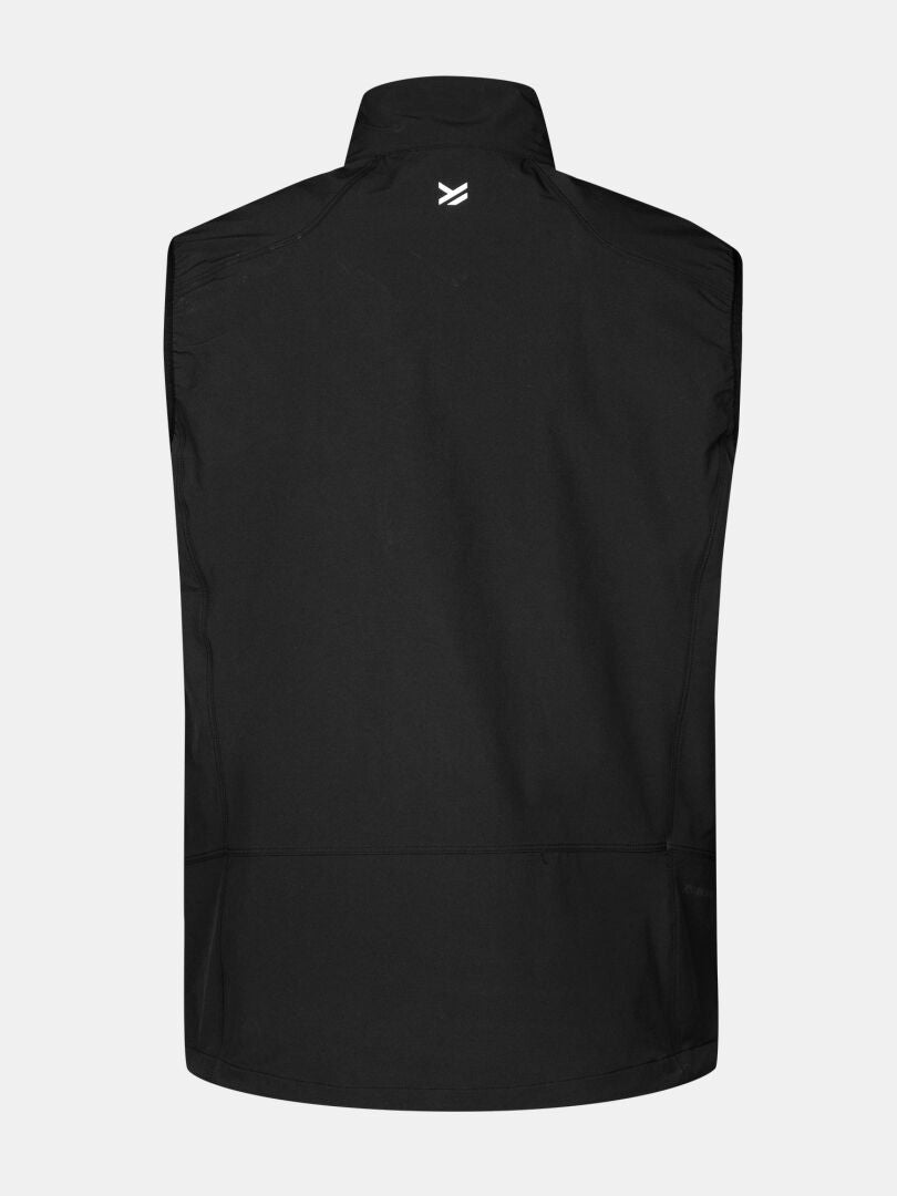 Musta Halti Pallas Evo X-stretch Liivi Miesten selästä kuvattuna, kauluksen alla pieni valkoinen logo.
