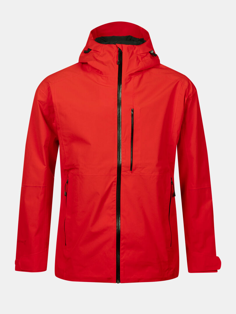 Halti Staala DX Kuoritakki Miesten kirkkaanpunaisessa on vetoketju edessä, rintatasku ja kaksi sivutaskua.