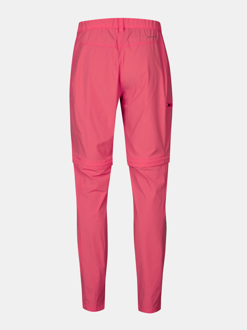 Halti Pallas Cool Stretch Zip-off Housut Naisten, vaaleanpunainen, takakuva valkoista taustaa vasten.