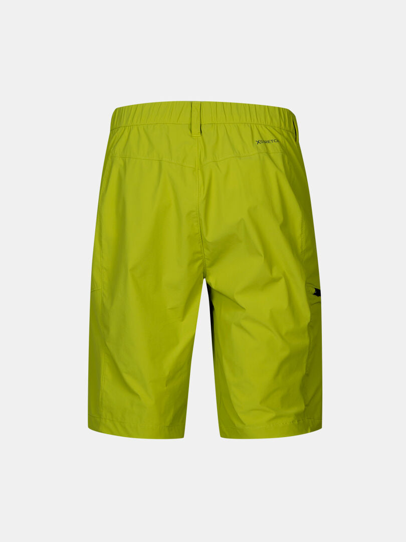 Takakuva Halti Pallas Cool X-stretch miesten limenvihreistä shortseista, joissa on joustava vyötärö ja pieni oikea tasku.