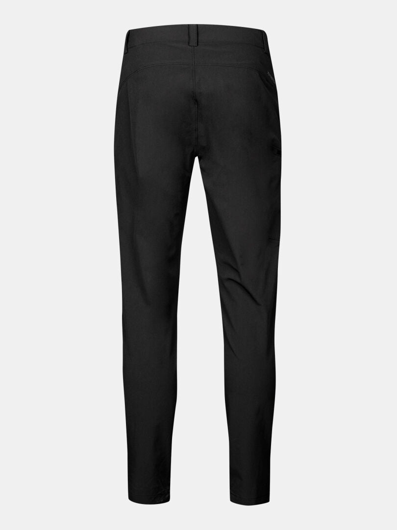 Halti Pallas X-stretch Ulkoiluhousut Miesten takakuva, musta, vyölenkillä, ei taskuja, vaalealla pohjalla.