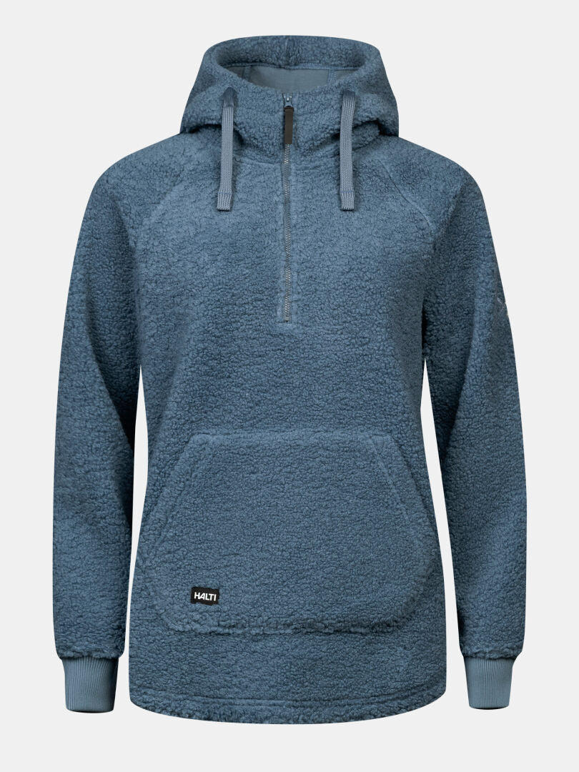 Pehmeä Lykky-fleecepusero naisille – Halti-merkkinen, sininen teddyfleece, jossa on puolivetoketju, jokapäiväiseen käyttöön.