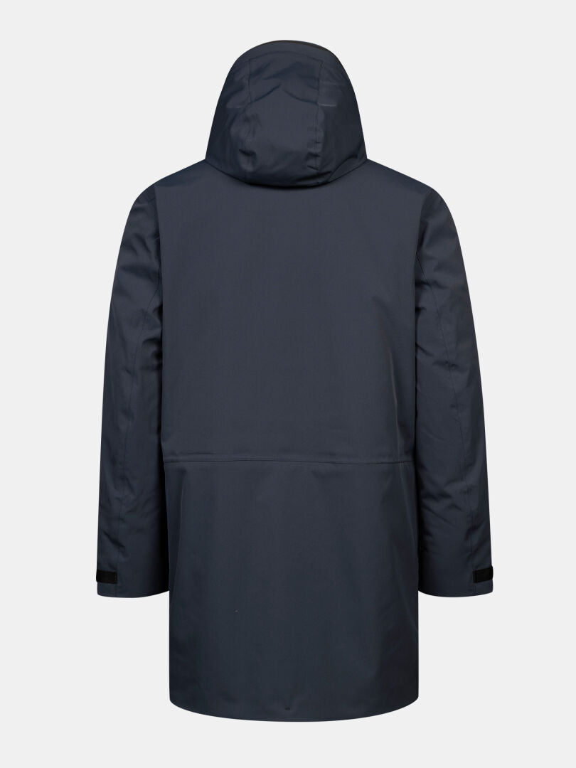 Halti Kallio DX Parka Miesten -takki tummansinisestä DrymaxX-kankaasta, takanäkymä valkoisella taustalla.