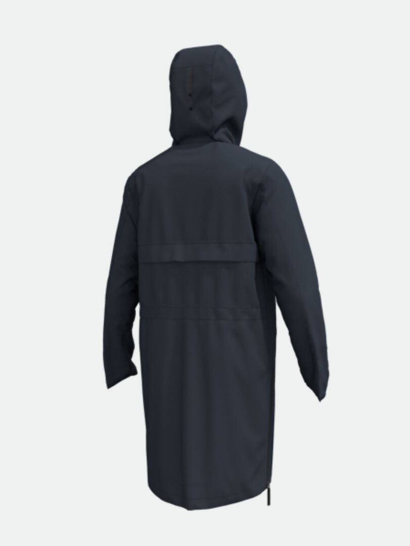 Pitkä, tumma Halti Tokoi II DX Parkatakki Miesten - Electrofit näkyy takaa vaaleaa taustaa vasten.