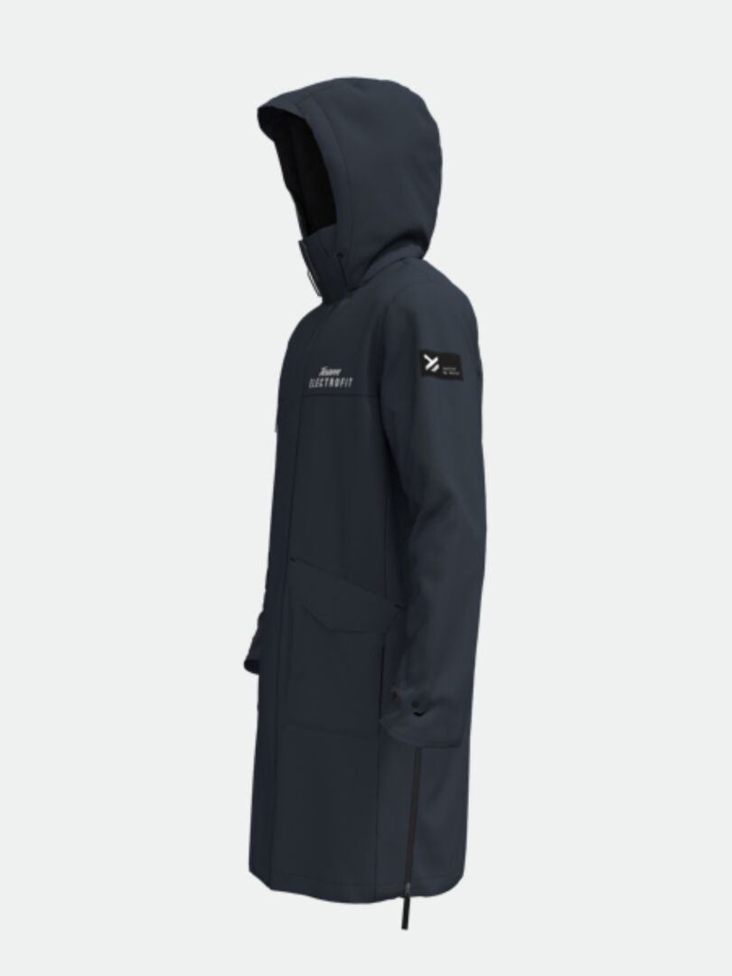 Halti Tokoi II DX Parkatakki Miesten - Electrofit, hupullinen sadetakki, kuvassa sivukuvassa tavallisella pohjalla.