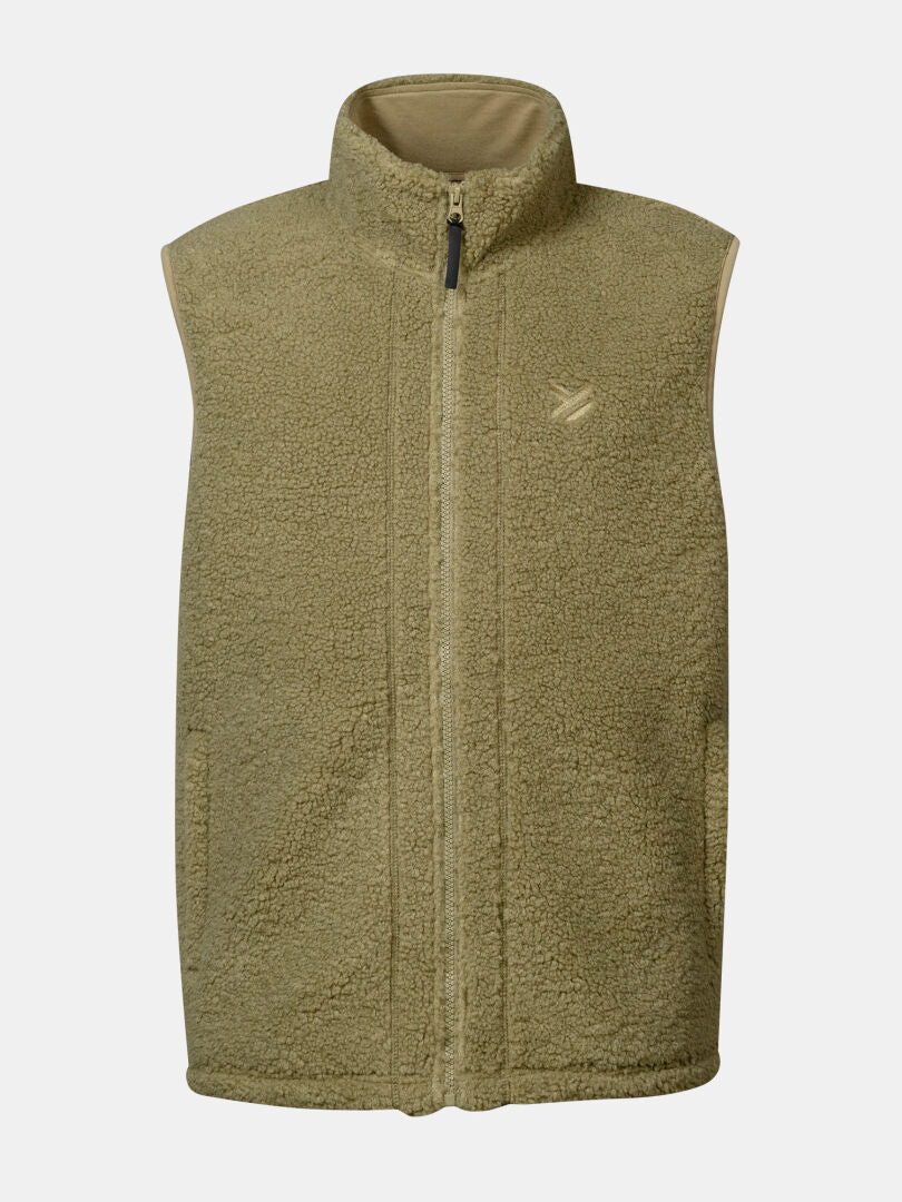 Halti Lykky Fleece Liivi Unisex: kierrätettyä polyesteriä, pystykaulus, taskut ja brodeerattu logo rinnassa.