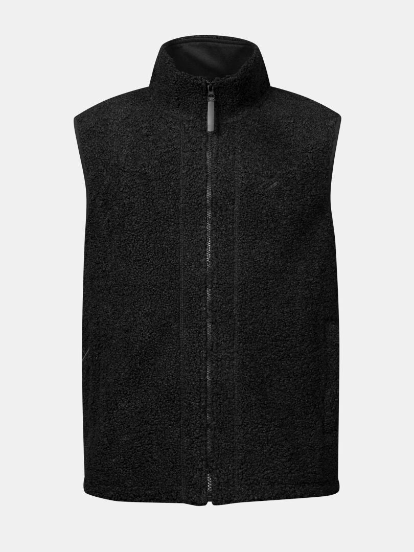 Halti Lykky Fleece Liivi Unisex, mustaa kierrätettyä polyesteriä, vetoketju, korkea kaulus.
