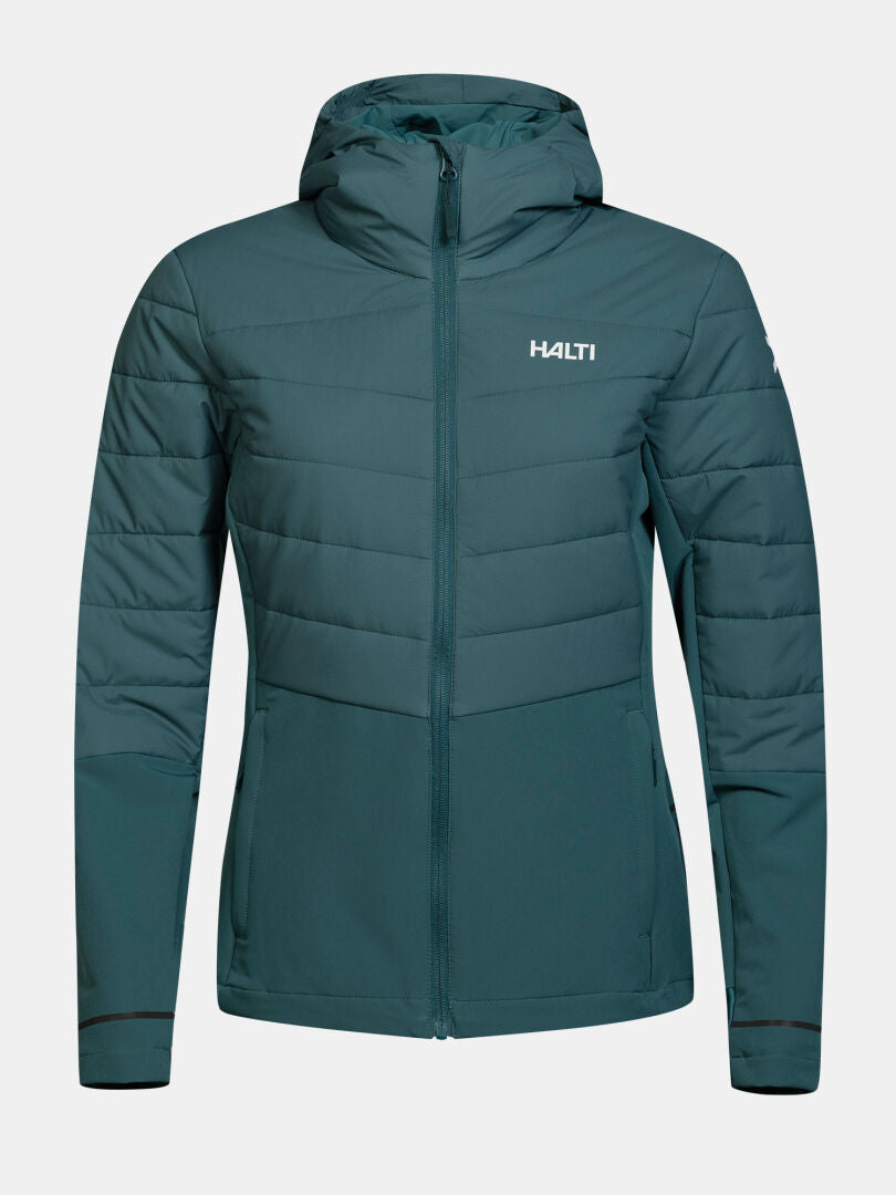Halti Valimo Hybrid -kevyt takki naisille, vetoketjullinen, HALTI-logo valkoisella pohjalla.