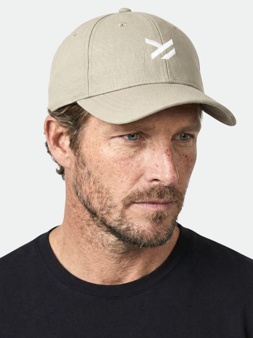 Mies, jolla on leikattu parta, päällään Halti Notsgi Lippis ja musta paita, katsoo hieman sivulle.