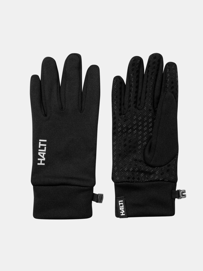 Halti Kunnar II Hanskat: yksi pelkkä kämmen, yksi pidikkeellä, HALTI-logolla ja hengittävällä Active Dry -kankaalla.