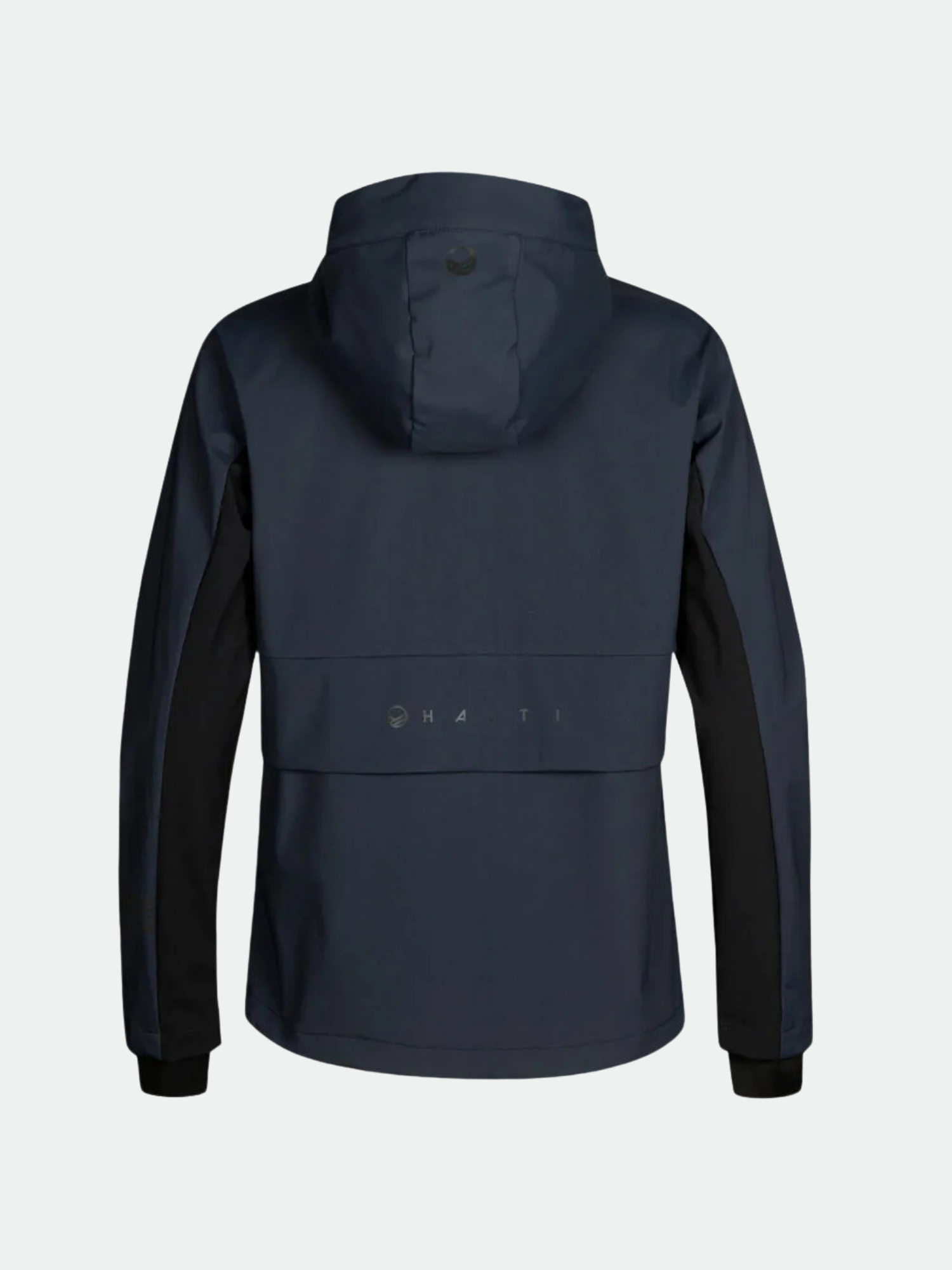 Halti Navakka Hiihtotakki Naisten laivastonsininen/musta, kuvassa takaa, Stormwall®, läppäkohta ja keskellä logo.