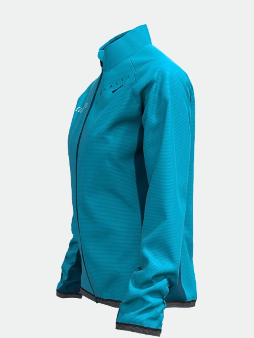 Halti Control Tuulitakki Naisten - Electrofit: turkoosi naisten tuulitakki, jossa on musta reunus ja korkea kaulus.