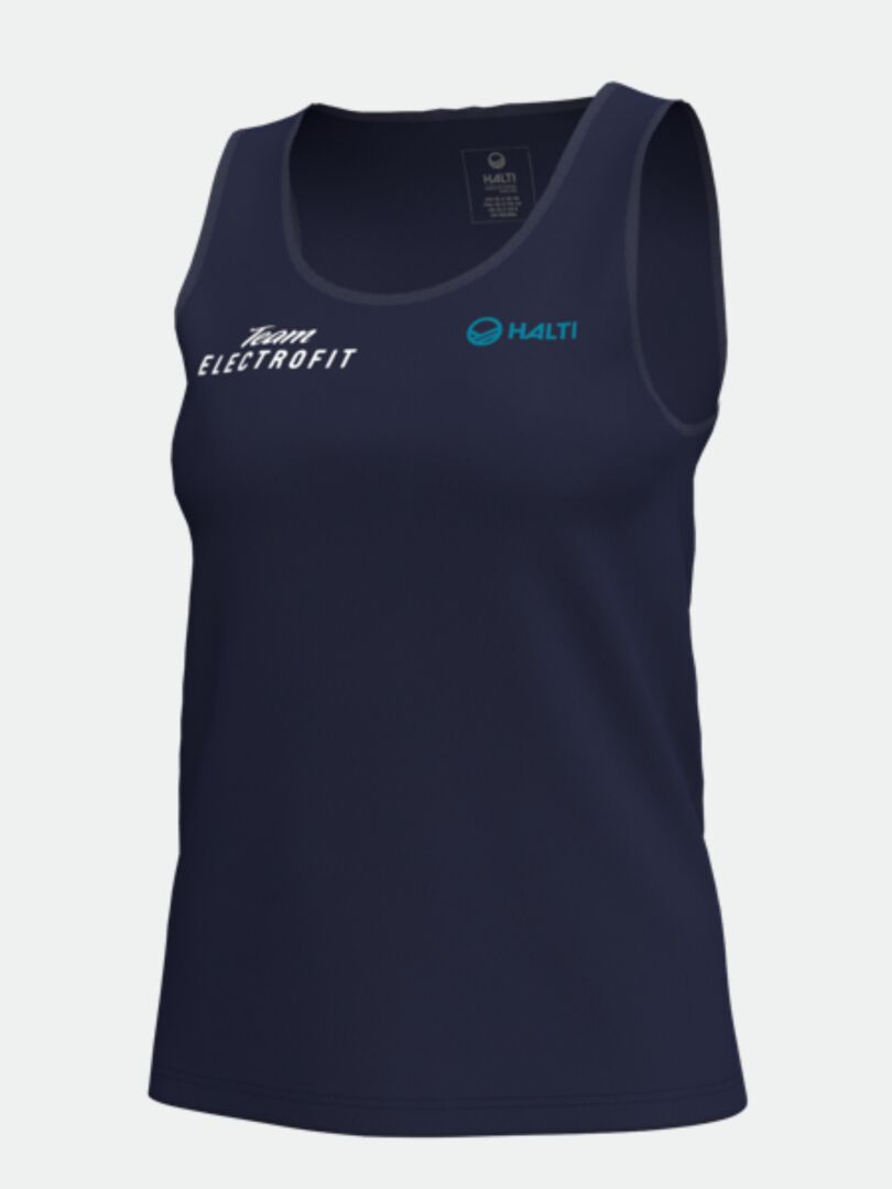 Salves Toppi Naisten - Electrofit by Halti: laivastonsininen, hengittävä toppi logoilla, valmistettu kierrätetystä polyesteristä.