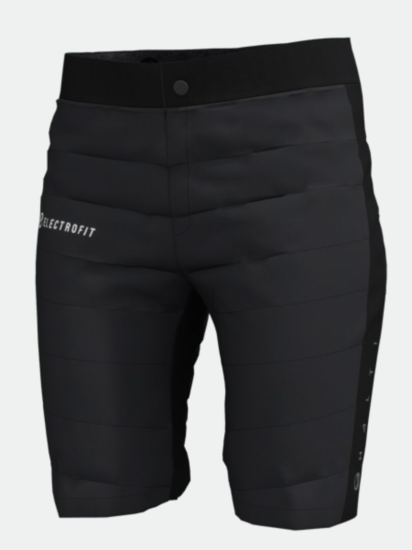 Halti Hanki Toppashortsit Naisten - Electrofit, mustat shortsit, joissa on nappikiinnitys ja ELECTROFIT-teksti vasemmassa reidessä.