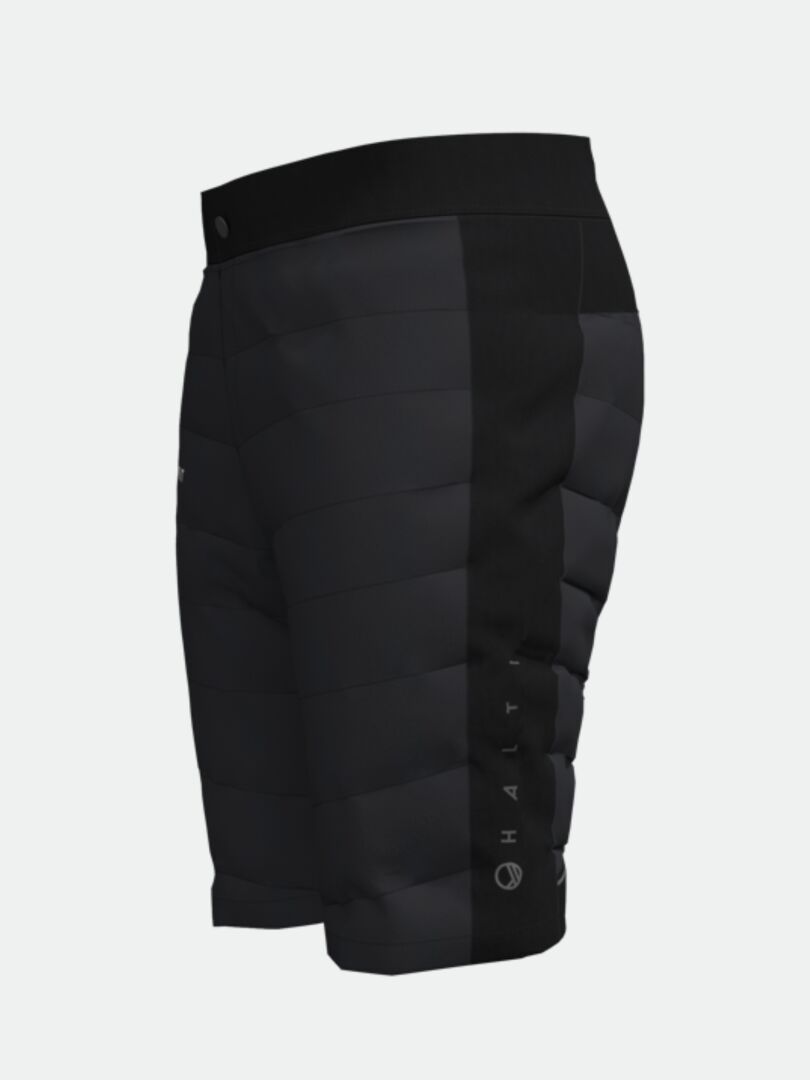Halti Hanki Toppashortsit Miesten - Electrofit mustan/tummanharmaan värinen, sivulogolla, kuvattu sivulta valkoisella pohjalla.