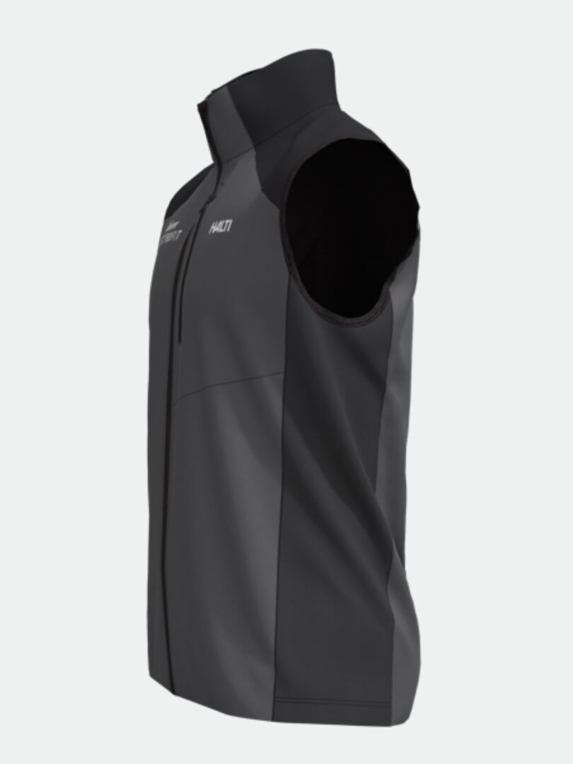 Halti Framover Hiihtoliivi Unisex - Electrofit: tummanharmaa, korkea kaulus, vetoketju edessä, valkoiset rintalogot, sivukuva.