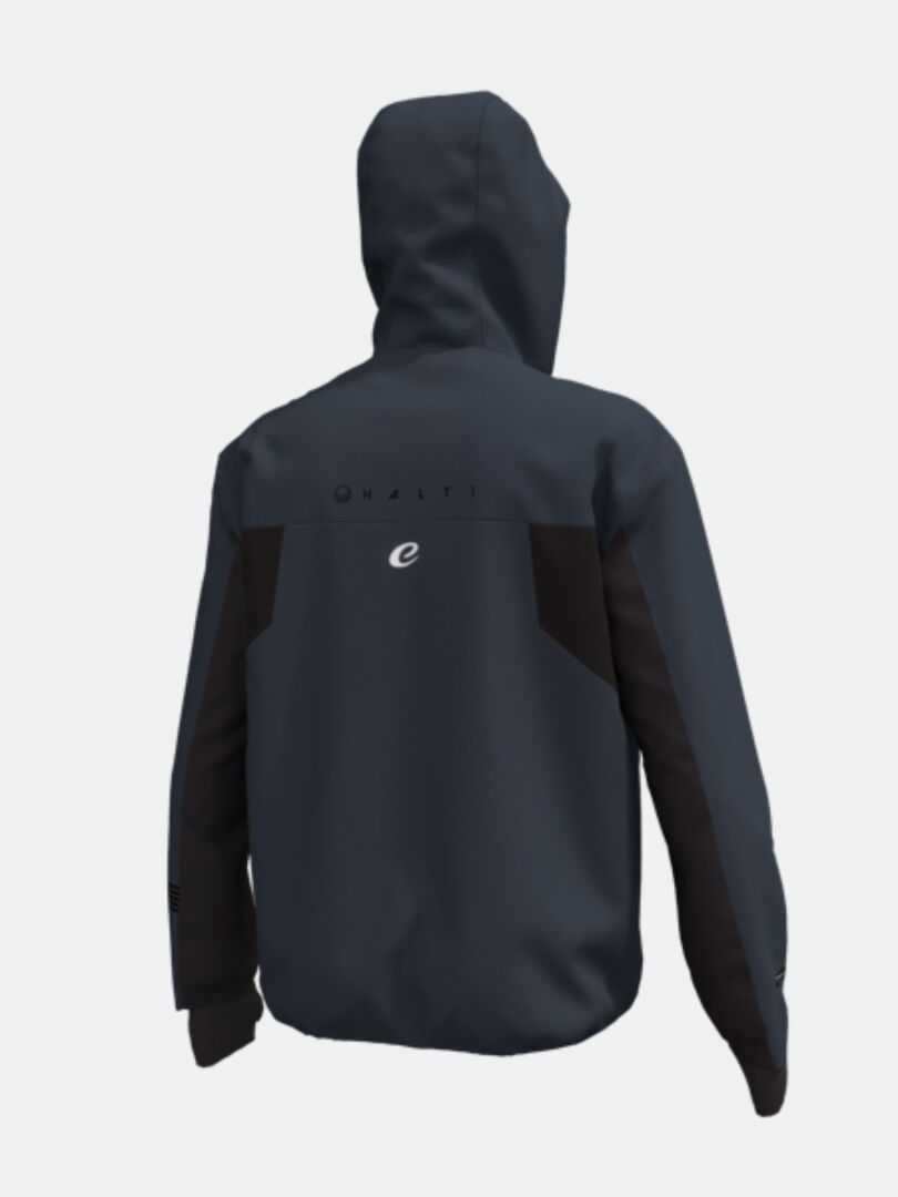 Halti Navakka Hiihtotakki Miesten - Electrofit tummanharmaana, kuvassa takaa, mustat sivut ja hienovarainen tuotemerkki.