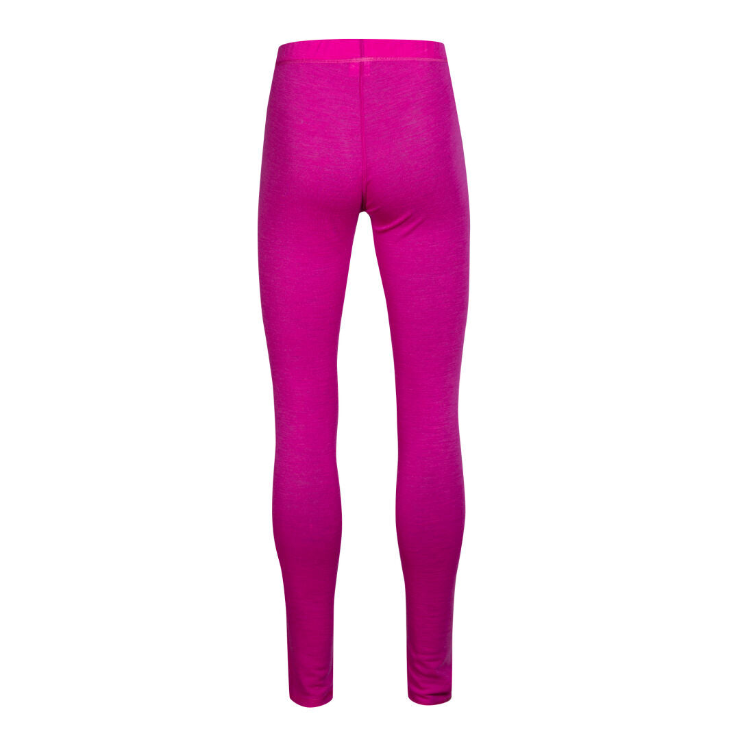 Halti Neva Merino Kerrasto Naisten leggingsit kirkkaan vaaleanpunaiset, kuvassa selkäpuolelta valkoisella pohjalla.