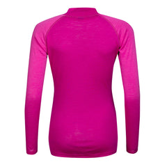 Halti Neva Merino Kerrasto Naisten selkäosa: kirkkaan vaaleanpunainen paita, jossa on kaula-aukko ja raglanhihat.