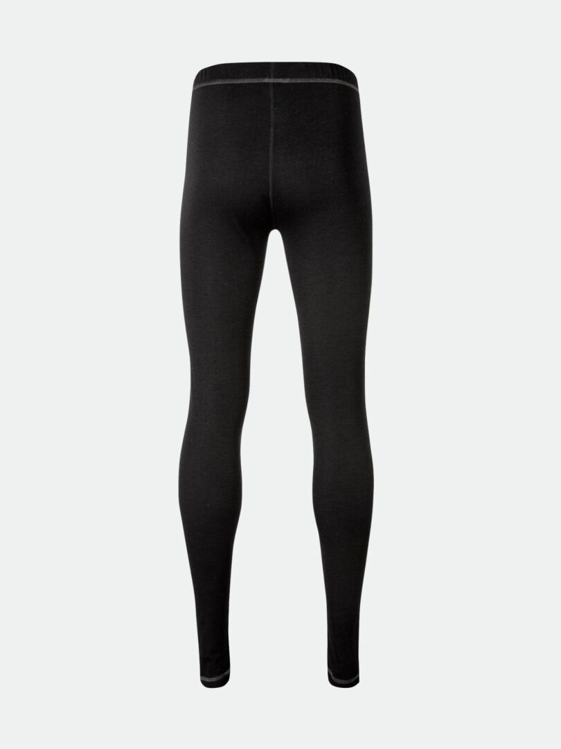 Halti Neva Merino Kerrasto Naisten mustat leggingsit, täydelliset aktiiviseen ulkoiluun, kuvassa takaa harmaalla.