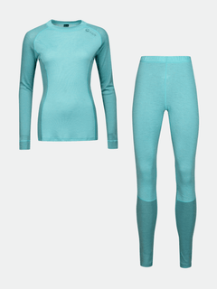 Halti Hossa Merinovillakerrasto Naisten: aqua blue, hienovaraiset saumat, mulesing-vapaa merinovilla base layer set.