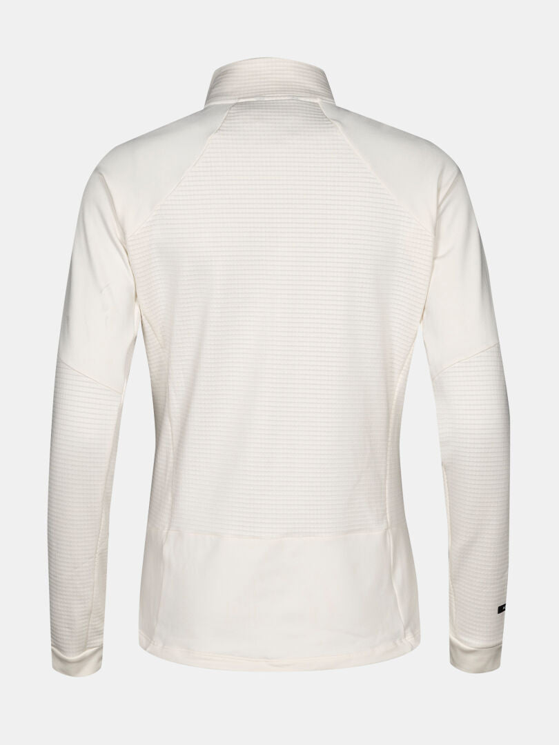 Halti HeatGrid Välitakki Naisten takakuva, jossa on kuvioidut paneelit, jotka on valmistettu kierrätetystä polyesteristä hihoissa ja yläselässä.