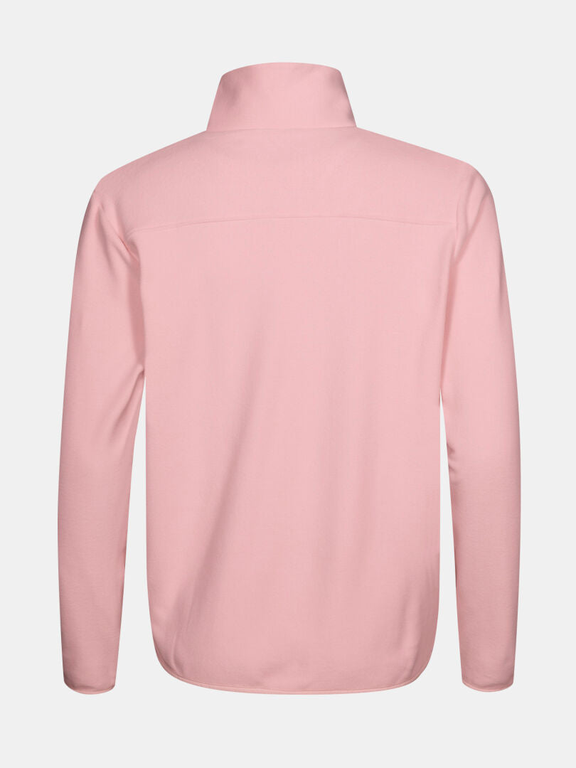 Halti Rockmoon Fleecetakki Naisten takakuva, vaaleanpunainen korkeakauluksinen tekninen fleece, täydellinen ulkoiluvaatteet.