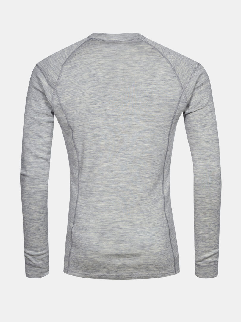 Halti Hossa II Merino Kerrasto Miesten vaaleanharmaan, kerrospukeutumiseen ihanteellisen Halti Hossa II Merino Kerrasto Miesten paidan selkämys valkoisella.